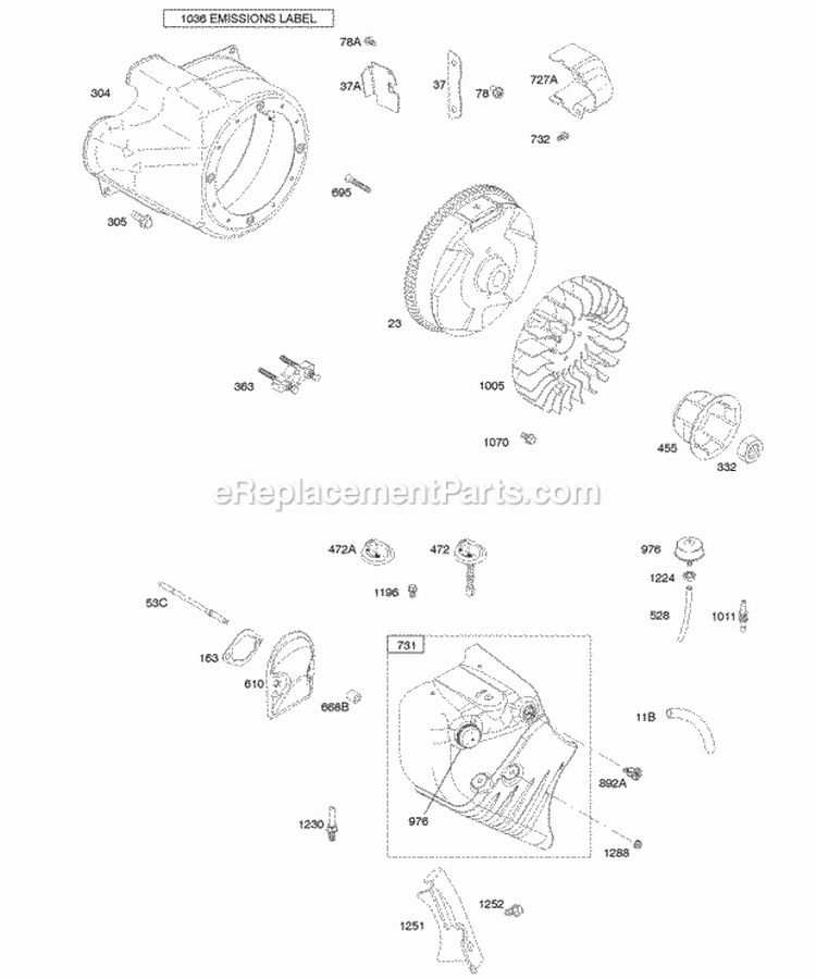 Blower HousingShrouds Flywheel Diagram and Parts List for 20D412-0100-E1  Briggs and Stratton Engine